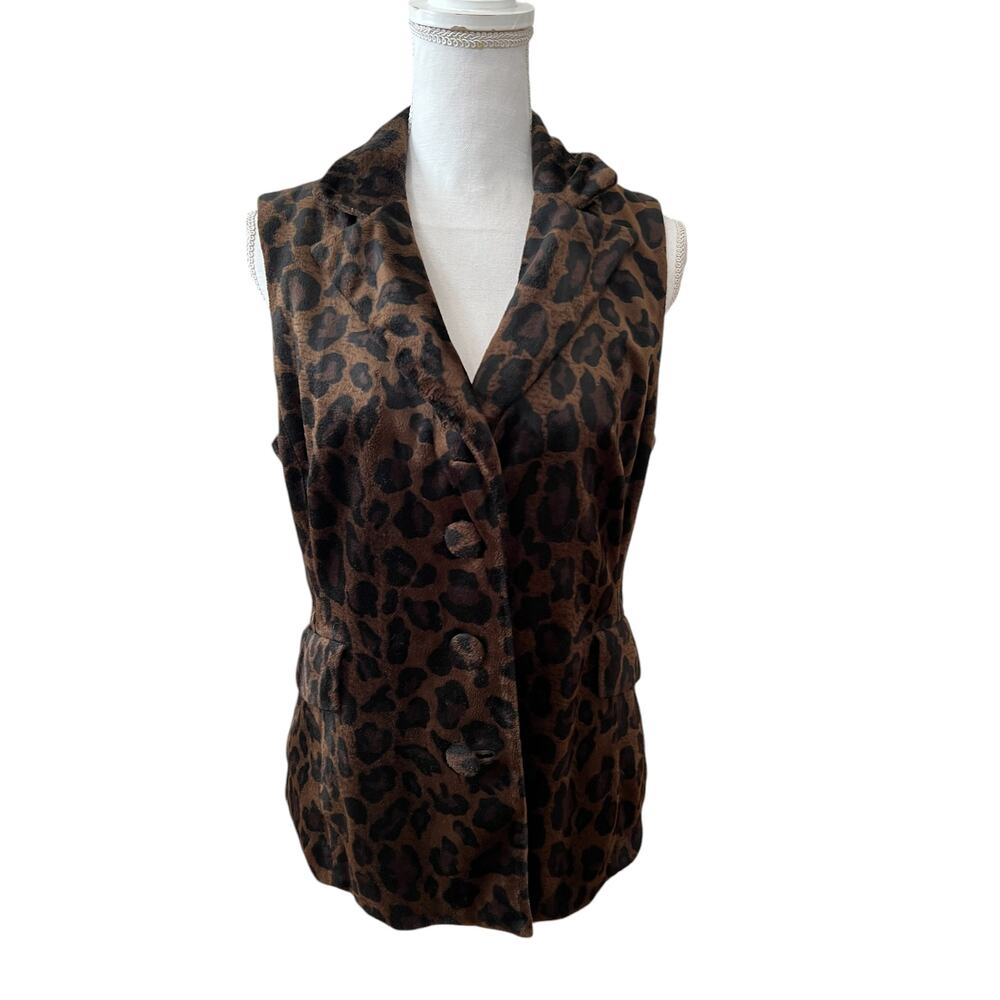 INC International Concepts Leopard Animal Print Faux Fur Longline Vest M